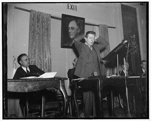 Congratulations. Washington D.C., March 8. Following his fiery speech before the convention of the Labor Non-Partisan League today, Senator Robert F. Lafollette, Progressive of Wisconsin. In his speech Senator Lafollette urged the league to campaign aggressively on behalf of President Roosevelt's co