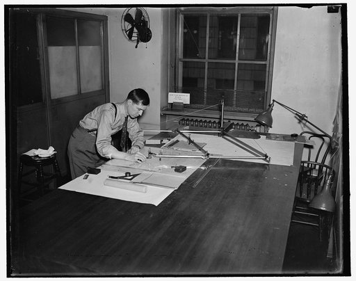 Frank Albert, reducing a navigation chart to half the size with a pantograph