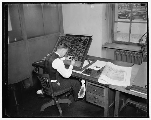 Martin A. Leibold, retouching and correcting negative of aeronautical chart