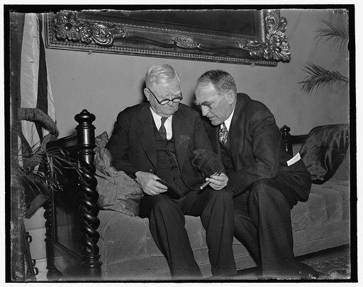 "Judiciary" huddle. Washington, D.C., March 19. Vice President Garner (left) and Speaker William Bankhead went into a huddle today [...] the various phases of the President's proposed Supreme Court plan, as who isn't discussing the same thing these days, 3/19/1937
