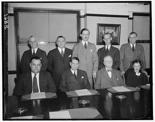 Seated: C.L. Pitman, J.G. Nichols, Phillys [...] Goldsborough, Miss Jean Shibler, [...] standing: Albert G. Towers, Frances C. Brown, E.C. Tefft [?], L.W. Barlow, M.R. Diggs, Federal Deposit Insurance Corp.