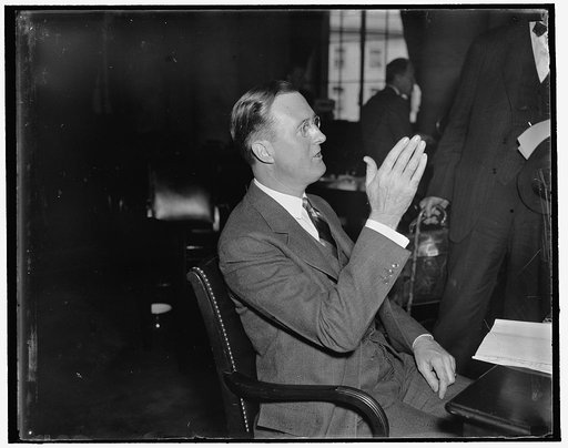 My friends. Washington, D.C., April 7. A striking resemblance to President Roosevelt when the President was Assistant Secretary of War was noticed today when Ignatius M. Wilkinson, Dean of Law Faculty at Fordham, appeared on the stand at the Senate Judiciary hearing at the Capitol today. He presente