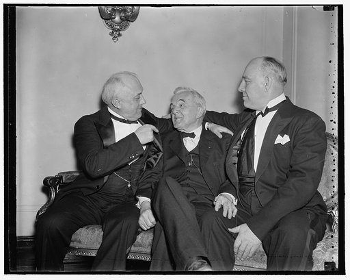 Leaders in Congress against World War. Washington, D.C., April 7. Twenty years ago these three men were the leaders at the Capitol against the World War bill. They are shown together recalling the scenes just before the U.S. entered the war. Left to right: Representative Harold Knutson of Minn., Sen