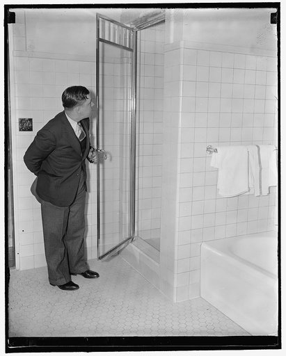 Ickes new bathroom. Shower in Sec. Ickes office, new interim bldg.