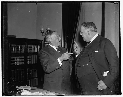 Author and sponsor of Wagner Labor Relations congratulate each other on Supreme Court decision. Washington, D.C. April 12. Today was a happy one for Senator Robert F. Wagner of New York, author of the Wagner Labor Relations Act, and Senator David I. Walsh, (right) of Massachusetts, who sponsored the