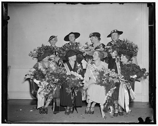 New Vice Presidents General of D.A.R. Washington, D.C., April 23. The newly elected Vice Presidents General of the Daughters of the American Revolution. In the front row, left to right: Mrs. W.H. Belk, of North Carolina; Mrs. Frank Dick, of Maryland; Mrs. William A. Becker, President General of the 