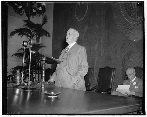 First prexy of U.S. Chamber of Commerce. Washington, D.C., April 29. Harry A. Wheeler, first President of the United States Chamber of Commerce when it was organized in 1912, was given a great ovation after he spoke of the progress the chamber has made during the quarter of century of life, 4/29/193