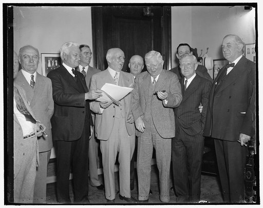 Rep. Hatton Summers; Rep. Albert Thomas; Capt. J.W. Flanagan; Rep. Sam Rayburn; Vice. Pres. Garner; Sen. Morris Sheppard; Sen. Tom Connolly