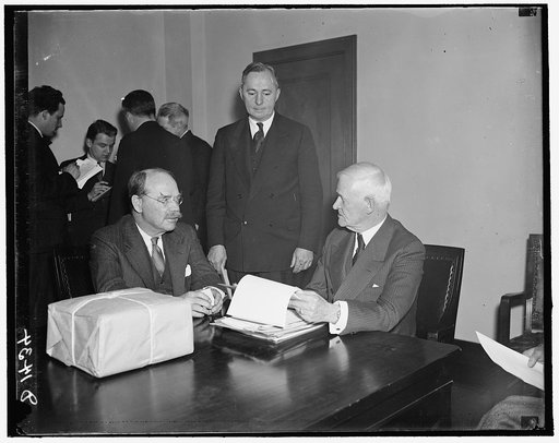 Maritime Commission opens bids for new combination passenger and cargo liner. Washington, D.C., April 1. Taking its first major step toward developing the American Merchant Fleet, the new federal maritime Commission opened bids today for the construction of a combination passenger and cargo liner to