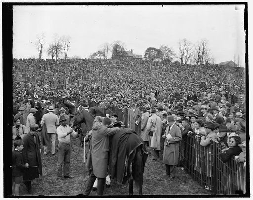 Baltimore, MD, April 24. A section of huge crowd that attended the Maryland Hunt steeplechase race near here. [...]llborn Jake, owned by Paul Mellon, son of the former Secretary of the Treasury, was the winner