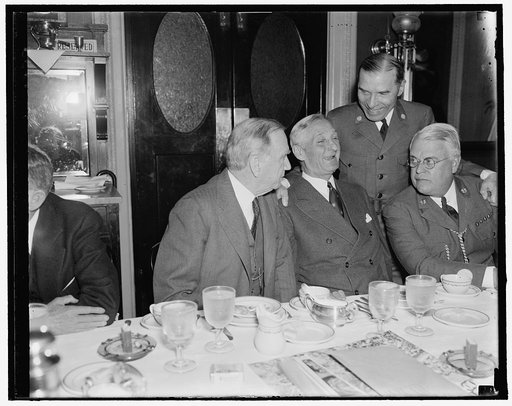 Former Boy Scouts get together. Washington, D.C., May 21. Boy Scouts of yester year, whose path led to the Nation's legislative halls, got together this morning for an old fashioned breakfast of ham and eggs, the breakfast was held at the Senate restaurant, the occasion of the breakfast was a discus