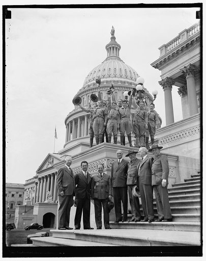 Boy Scout Jamboree. Washington, D.C., May 21. Boy Scout officials visited the Capitol today in preparation for the Boy Scout Jamboree to be held in Washington, D.C. June 30th to July 9th, they were greeted by Senators and congressmen who will take an active part in the Jamboree. Left to right: Colin
