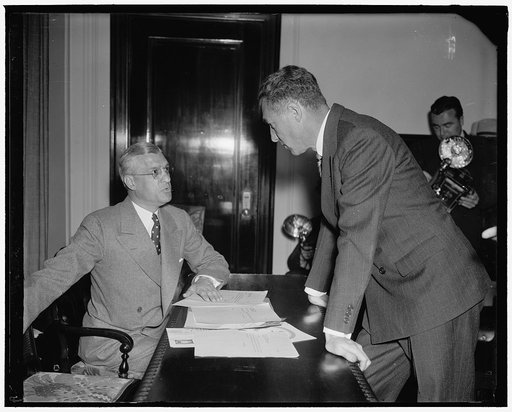 American and National League Pres. Washington, D.C., May 26. William Harridge and Ford Frick, Presidents of the American and National Leagues, respectively. They were snapped at Willard Hotel shortly before they discussed final details of All-Star Game with Judge K.M. Landis, 5/26/37