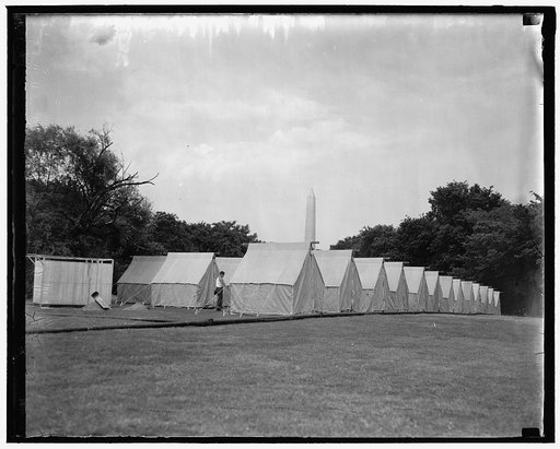 Washington's tent city. Washington, D.C. May 26. The tents for the 25,000 Scouts who are attending the Boy Scout Jamboree in Washington D.C. are speedily being erected. This group in the shadow of Washington's Monument has just been completed. 5/26/37