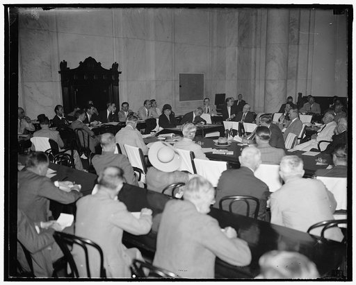 Standing room only at Capitol labor hearing. Washington, D.C. June 4. The S.R.O sign was hung out today as Secretary of Labor Perkins appeared before the House and Senate Labor Committee Hearing. Mme. Secretary gave her flat endorsement of the Black-Connery Wage. and - Hour Bill which was introduced
