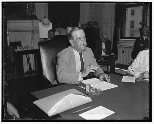 South Carolina Senator. Washington, D.C. June 7. A new informal snap of Senator Ellison D. Smith, Democrat of South Carolina. Chairman of the Senate Agricultural Committee, he is familiarly called "Cotton Ed" by his colleagues in the upper house. 6/7/37