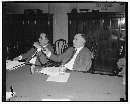 Before Senate Committee. Washington, D.C., June 8. Patrick H. Joyce, President of the Chicago and great Western Railroad, testifying before the Senate Railroad Financing Committee today, 6/8/37