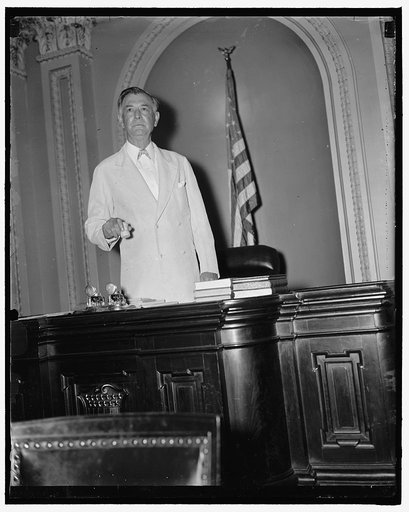 Subs for Vice President Garner. Washington, D.C. June 14. While Vice President Garner is at his home in Texas fishing, Senator Key Pittman, President Pro Tem, will preside over the sessions of the United States Senate. Senator Pittman is from Nevada. 6/14/37