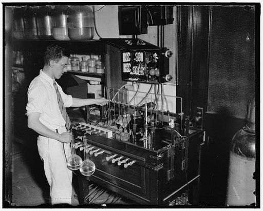 U.S. conducts tests to improve acidity standards. Washington, D.C. June 16. At the National Bureau [of] Standards, Dr. Walter J. Hamer is making very accurate electrometric measurements on acidity standards. They are useful in the practical control of many processes such as electroplating, purificat