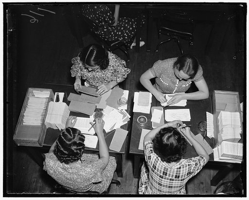 Baltimore, MD. Chances of a mechanical error escaping detection are infinitesimal in the Social Security Board Records Office and great care is excercised to guard against human error. After the employee master card has been prepared, and before it is sent on to reproduce an acturial card, indexes, 