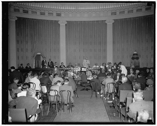 Congressional tax hearings get under way. Washington, D.C. June 17. General view of the opening hearing of the Joint Congressional Committee probing tax evasion and avoidance. Secretary Morgetnthau was the first witness heard today. 6/17/37
