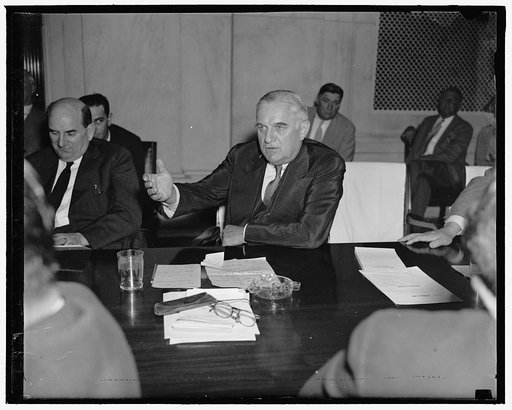 "A Lie" Steel head answers to Senator Guffey's questions. Washington, D.C., June 24. Senator Joseph Goffey of Pennsylvania as he questioned Tom Girdler, Head of Republic Steel Corporation, about that he (Girdler) had been asked to resign as President of Jones and Laughlin Steel Corp., because he had