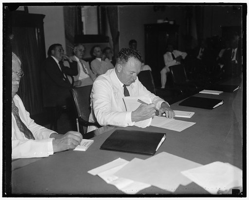 Virginia Senator. Washington D.C. July 9. Senator Harry F. Byrd, Chairmand of the Special Senate Committee on reorganization of the Executive Branch of the Government, as he presided at the hearing of the Committee today, 7/9/37