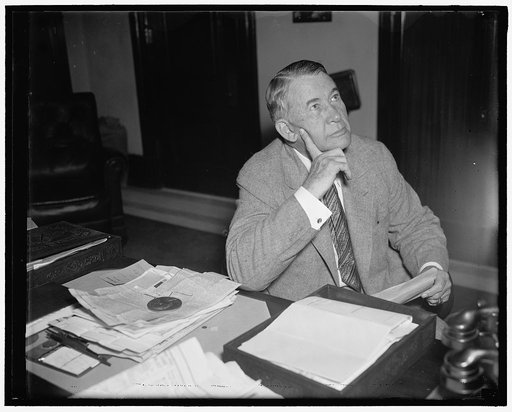 May be new majority leader. Washington D.C. July 20. A deep thinker is Senator Alben W. Barley of Kentucky, who with Senator Pat Harrison of Mississippi, is an outstanding candidate for the post of Senate Majority Leader to succeed the late Senator Joseph T. Robinson, the Senator posed for this pict