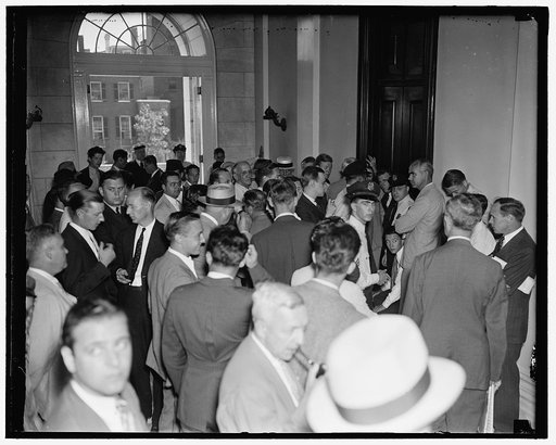 Newsmen await result of election of senate majority leader. Washington D.C., July 21. Newspaper men and photographers [...] waiting the report of the vote on the senate majority leader's job, in a secret session the democrats elected Senator Albin Barkley of Kentucky Majority Leader of the Senate, b