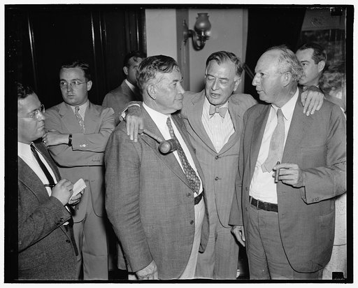 New majority leader of the Senate. Washington D.C., July 21. Senator Alben Barkley, of Kentucky [...] was elected Majority Leader of the Senate by a vote of 38 to 37 over Seantor Pat Harrison of Miss. The winner left and the loser right, are congratulated by Senator Key Pittman; Chairman of the Fore