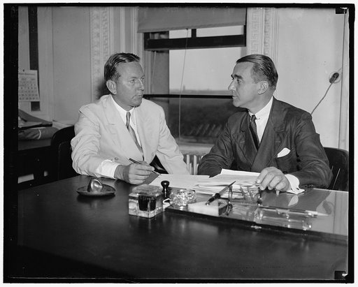 Career diplomats promoted. Washington D.C., July 22. James C. Dunn (right) has just been named to the newly created State Department post of Advisor on Political Relations, which Jay Pierrepont Moffat, (left) has been designated [...] succeed Dunn as Chief of the European Division [...] New post Dun