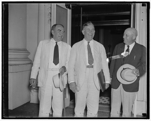 Speaker Wm. Bankhead, Sen. Barkley and Rep. Rayburn at White House conference, 7/28/37