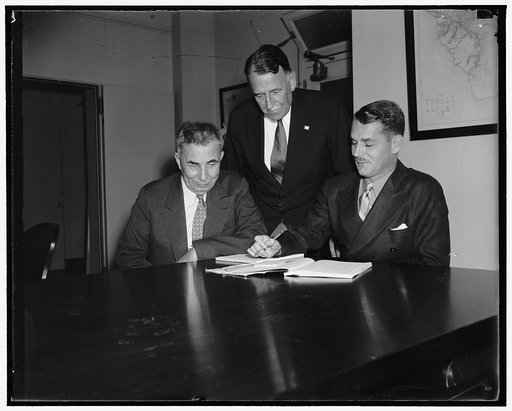 U.S. Territory Governors meet in Capitol. Washington, D.C., Aug. 13. Governors of three of Uncle Sam's territories were in Washington today to meet with Secretary of Interior Harold Ickes. They are, left to right: Joseph B. Poindexter, Governor of Hawaii; Governor Blanship Winship, Puerto Rico; and 