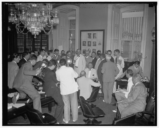 Black nomination approved by Senate Judiciary Committee. Washington, D.C., Aug. 16. Scene in the Senate Judiciary Committee room after the Committee voted 15 to 4 to report favorable the nomination of Senator Black for the Supreme Court, seated is Sen. Henry Ashurst of Ariz, Chairman of the Committe