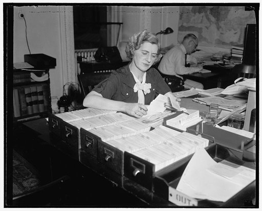 Soothes anxious relatives of American citizens in China. Washington, D.C., Aug. 20. Worried citizens calling the State Department these days to inquire about the safety of relatives and friends in the China danger zone are connected with Mrs. Madge Blessing, in charge of the "Welfare and Whereabouts