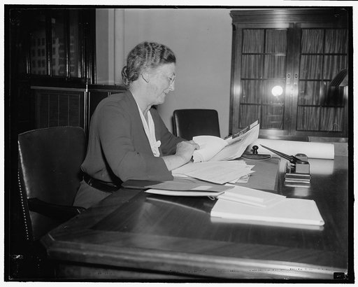 New Social Security board member. Washington, D.C., Aug. 24. Mrs. Mary W. Dewson, Chairman of the Women's Division of the Democratic National Committee, assumed her new duties today as a member of the Social Security Board, 8/24/37