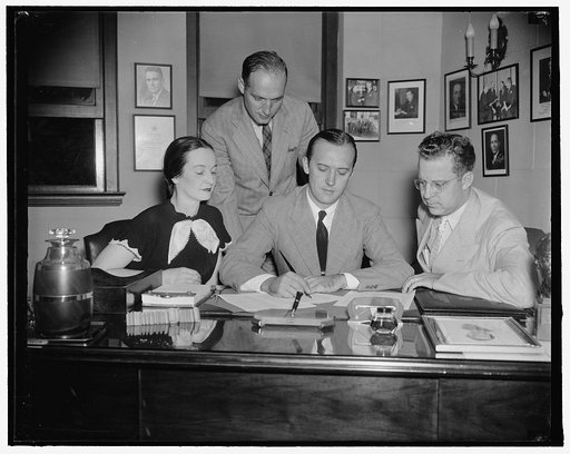 New officers of young democrats. Washington, D.C., Aug. 24. The new slate of officers of the Young Democrats of America, who were elected at the annual convention in Indianapolis last week, assumed their duties at national headquarters here today. They are, left to right: Mrs. Ocie Heady of Oklahoma