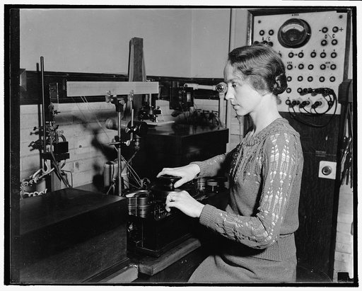Interesting job with Uncle Sam. Washington, D.C., Oct. 13. One volt after another is all in the day's work for Mrs. L.H. Brickwedde, who is a battery expert for the National Bureau of Standards. Using a potentiometer - or in other words, a standard cell comparator - Miss Brickwedde is shown calibrat