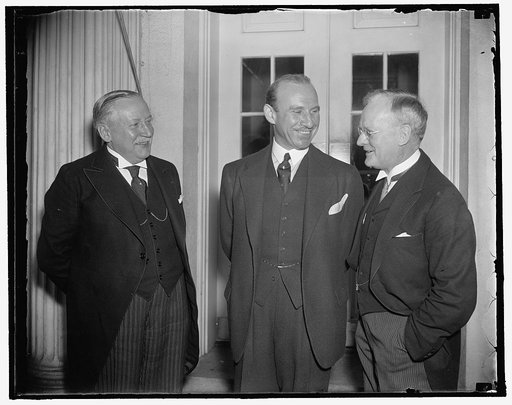 Chief Executive receives international rotary chief. Washington, D.C., Oct. 20. Maurice Duperrey of Paris (left) President of Rotary International leaving the White House today after a call on President Roosevelt. Jules Henry, (center) Counselor and Charge D'Affaires of the French Embassy, and Georg