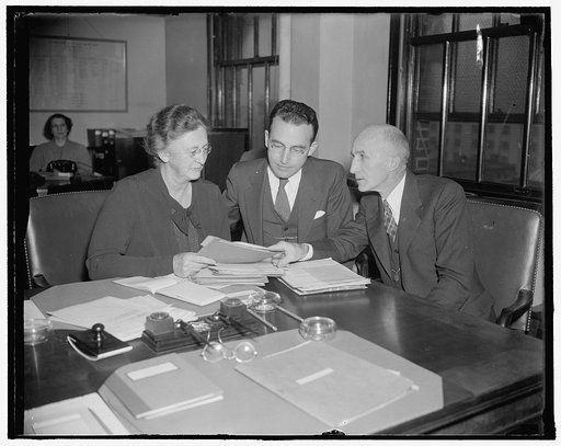 Social security board. Washington, D.C., Nov. 12. The first picture of the Social Security Board since the appointment of Miss Mary. M. Dewson and George E. Bigge, Left to right: Miss Mary M. Dewson; Arthur J. Altmeyer, Chairman; and George E. Bigge. 11/12/37
