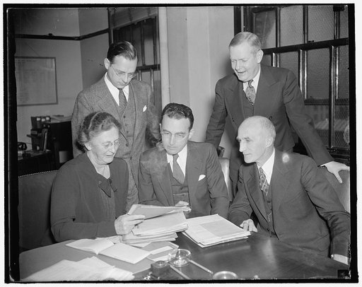 Social security board now full-staffed. Washington, D.C., Nov. 12. With the recent appointment of Mary M. Dewson and George E. Bigge, the Social Security Board is now complete. This new picture made today shows, left to right: (seated) Miss Mary M. Dewson; Arthur J. Altmeyer, Chairman; and George E.