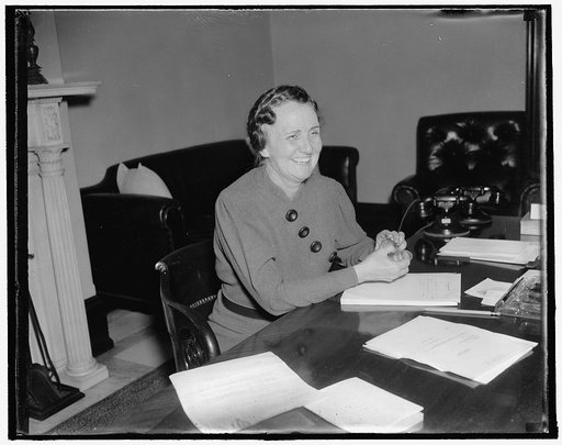 The lady from Alabama. Washington, D.C., Nov. 13. Alabama's Junior Senator, Mrs. Dixie Bibb Graves was back at her desk at the Capitol today and eager for the opening of the special session which convenes on Monday. She was appointed to the senate by her husband Gov. Bibb Graves to fill seat vacated