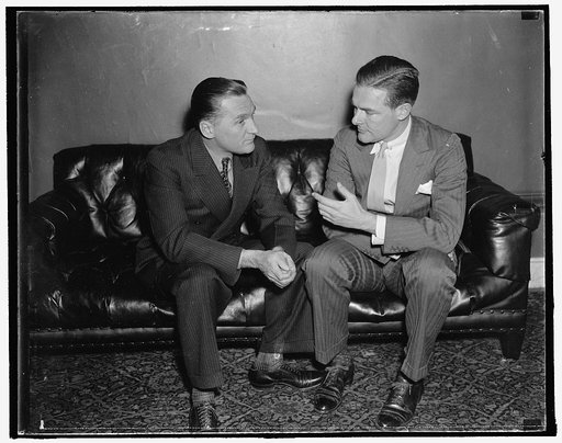 Against involvement of U.S. in sino-Japanese conflict. Washington, D.C., Nov. 23. Senator Gerald P. Nye, Republican of North Dakota and Senator Henry Cabot Lodge, (right) Republican of Massachusetts, are the latest to join the block of mandatory neutrality Senators insisting that President Roosevelt