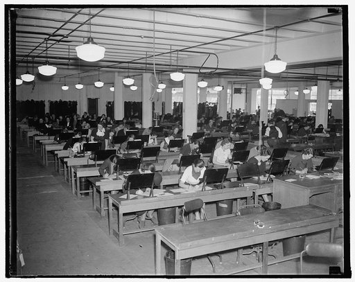 Tabulation of unemployment census returns begun in capital. Washington, D.C., Nov. 24. Counting of the returns from the millions of unemployed census questionnaires sent out last week was begun today in a specifically rented warehouse by hundreds of clerks employed for the task. This is a general vi