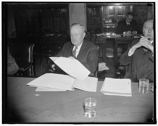 Metropolitan Insurance Co. head. Washington, D.C., Dec. 9. Frederick H. Ecker, Chairman of the Board, Metropolitan Insurance Company, pictured at the Senate Rail Inquiry today. He was expected to be questioned later in the day. 12/9/37