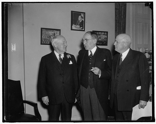House leaders. Washington, D.C., Jan. 3. House leaders discussing last-minute details incident to the convening of the joint session of congress today to hear President Roosevelt read his message in person. Left to right: Rep. Bertrand Snell of New York, House Minority Leader; Speaker Bankhead; and 