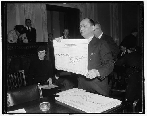 1,500,000 drop in employment, Senate Committee told by government labor statistics chief. Washington, D.C., Jan. 4. Armed with many charts and his head full of figures, Isador Lubin, Chief of the Bureau of Labor Statistics, today estimated before the Special Senate Committee unemployment, that 1,500