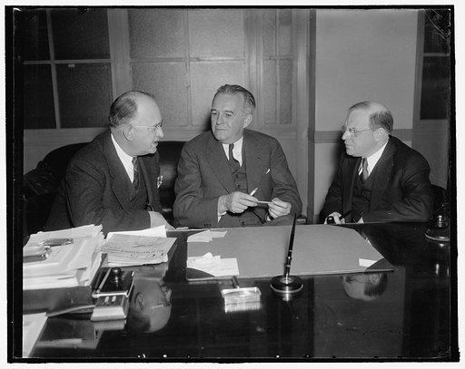 National Mediation Board. Washington, D.C., Jan. 10. A new photograph of the National Mediation Board whose members are responsible for administrating the "Railway Labor Act" left to right they are: George A. Cook, Secretary; O.S. Beyer; and William M. Leiserson, member, 1/10/38