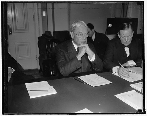 California's veteran republican senator. Washington, D.C., Jan. 19. Senator Hiram W. Johnson, veteran republican legislator from California, pictured in a series of poses while he listened to testimony before the Senate Commerce Committee now investigating the country's maritime industry. Senator Jo