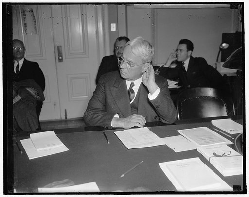 California's veteran republican senator. Washington, D.C., Jan. 19. Senator Hiram W. Johnson, veteran republican legislator from California, pictured in a series of poses while he listened to testimony before the Senate Commerce Committee now investigating the country's maritime industry. Senator Jo